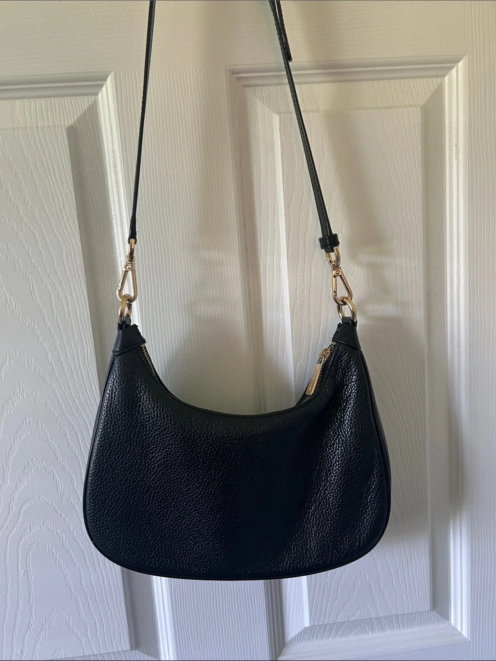 Michael Kors Black Pebbled Leather Crescent Shoulder Bag with Gold Hardware